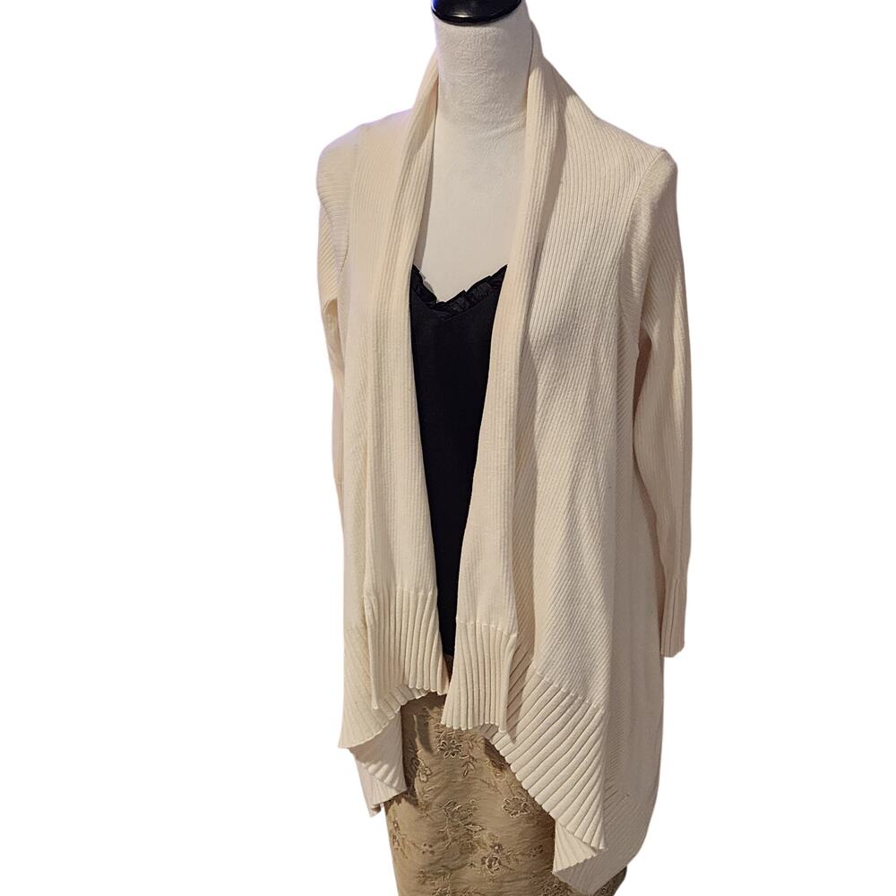 ZARA Knit Cream Ribbed Open Front Cardigan Waterfall Hem Size M
